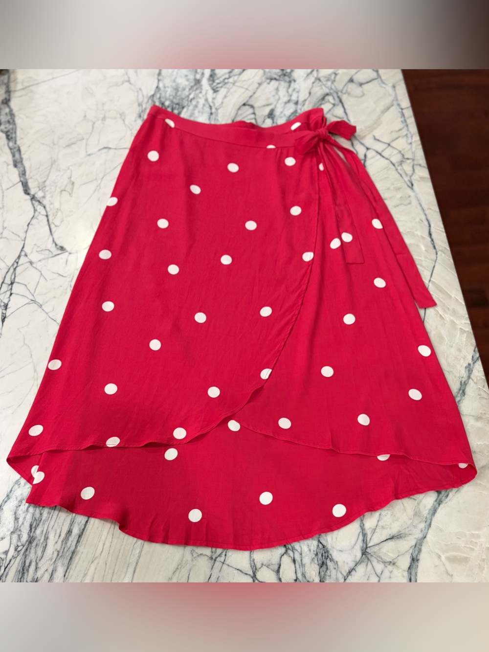 LOFT Red Polka Dot High-Low Wrap Skirt